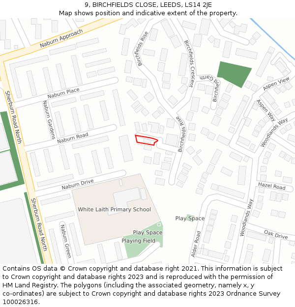 9, BIRCHFIELDS CLOSE, LEEDS, LS14 2JE: Location map and indicative extent of plot