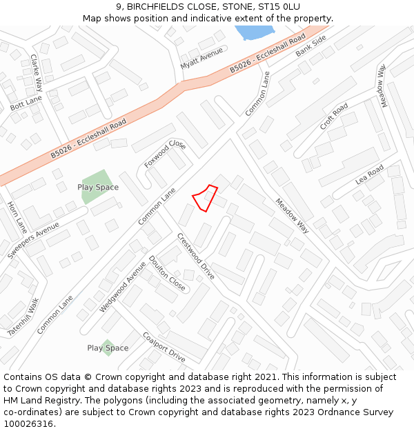 9, BIRCHFIELDS CLOSE, STONE, ST15 0LU: Location map and indicative extent of plot