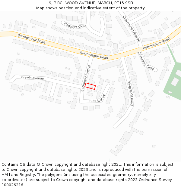 9, BIRCHWOOD AVENUE, MARCH, PE15 9SB: Location map and indicative extent of plot