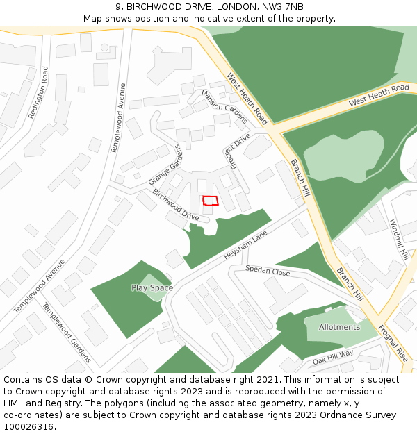 9, BIRCHWOOD DRIVE, LONDON, NW3 7NB: Location map and indicative extent of plot