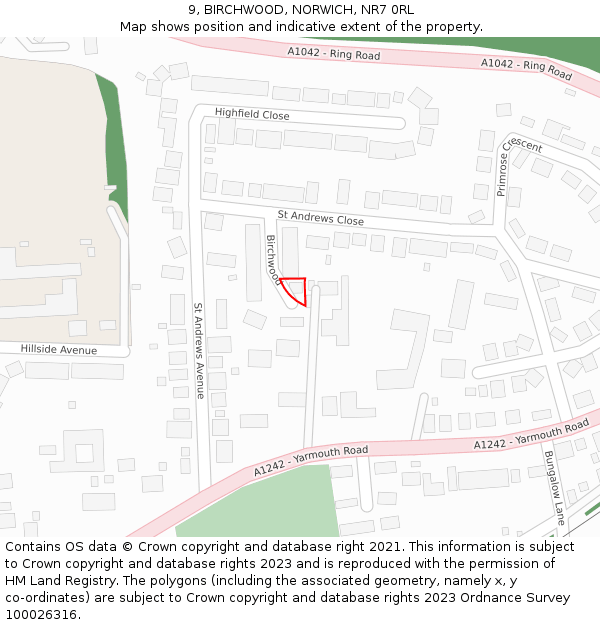 9, BIRCHWOOD, NORWICH, NR7 0RL: Location map and indicative extent of plot