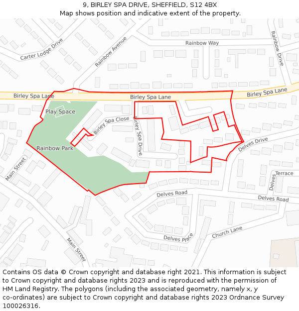 9, BIRLEY SPA DRIVE, SHEFFIELD, S12 4BX: Location map and indicative extent of plot