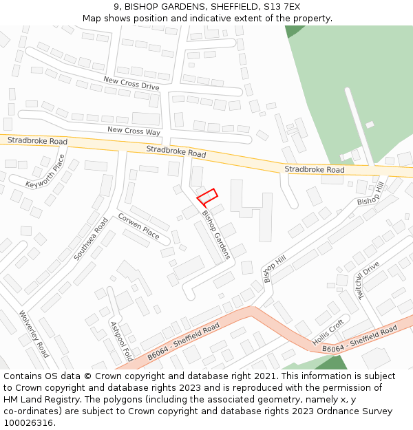 9, BISHOP GARDENS, SHEFFIELD, S13 7EX: Location map and indicative extent of plot