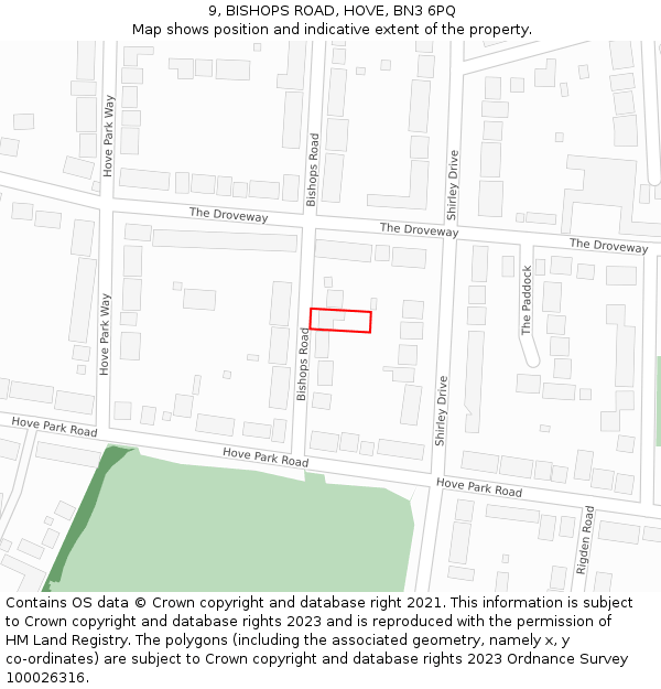 9, BISHOPS ROAD, HOVE, BN3 6PQ: Location map and indicative extent of plot