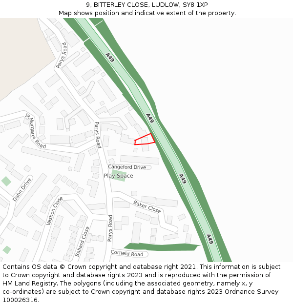 9, BITTERLEY CLOSE, LUDLOW, SY8 1XP: Location map and indicative extent of plot