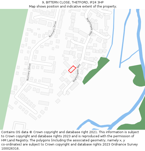 9, BITTERN CLOSE, THETFORD, IP24 3HP: Location map and indicative extent of plot