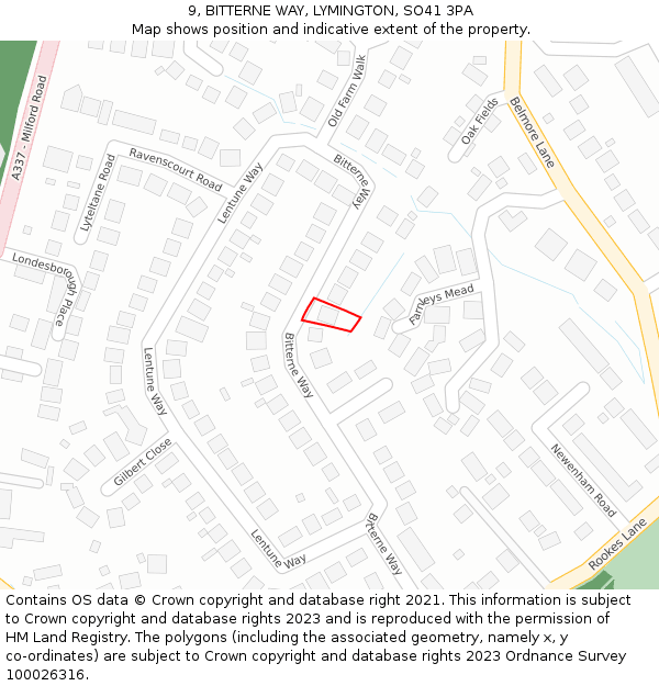 9, BITTERNE WAY, LYMINGTON, SO41 3PA: Location map and indicative extent of plot