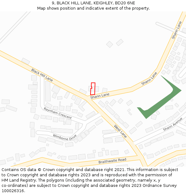 9, BLACK HILL LANE, KEIGHLEY, BD20 6NE: Location map and indicative extent of plot