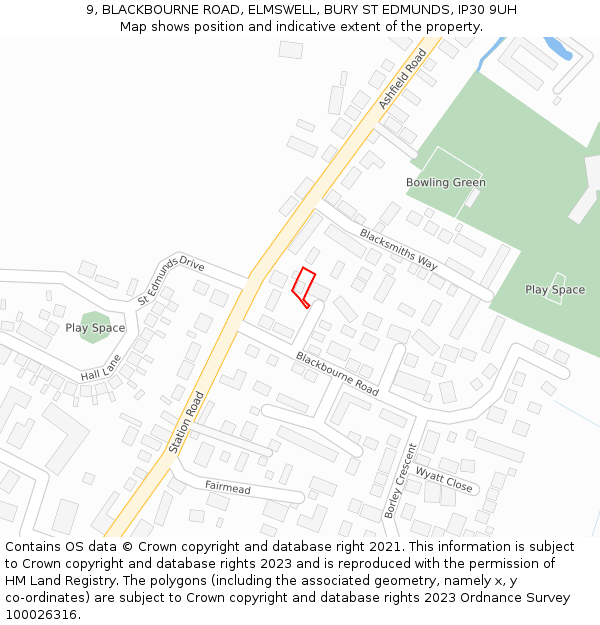 9, BLACKBOURNE ROAD, ELMSWELL, BURY ST EDMUNDS, IP30 9UH: Location map and indicative extent of plot