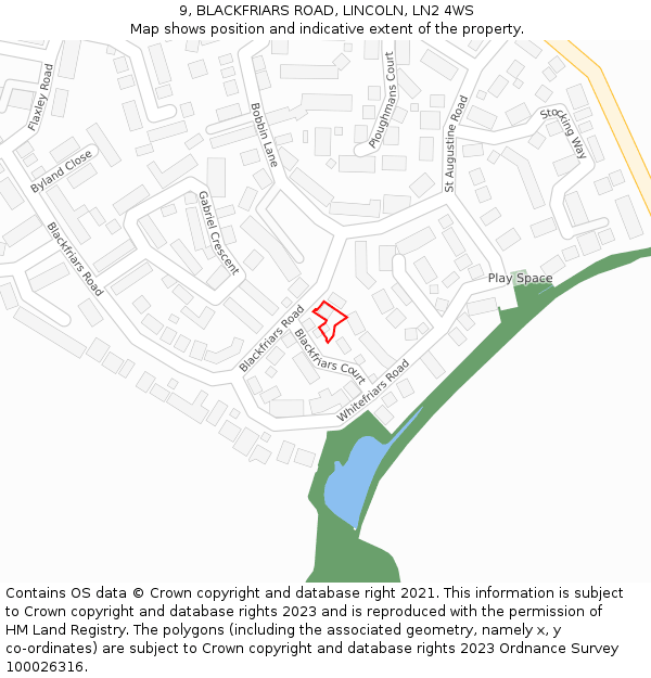 9, BLACKFRIARS ROAD, LINCOLN, LN2 4WS: Location map and indicative extent of plot