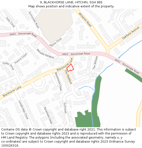 9, BLACKHORSE LANE, HITCHIN, SG4 9EE: Location map and indicative extent of plot