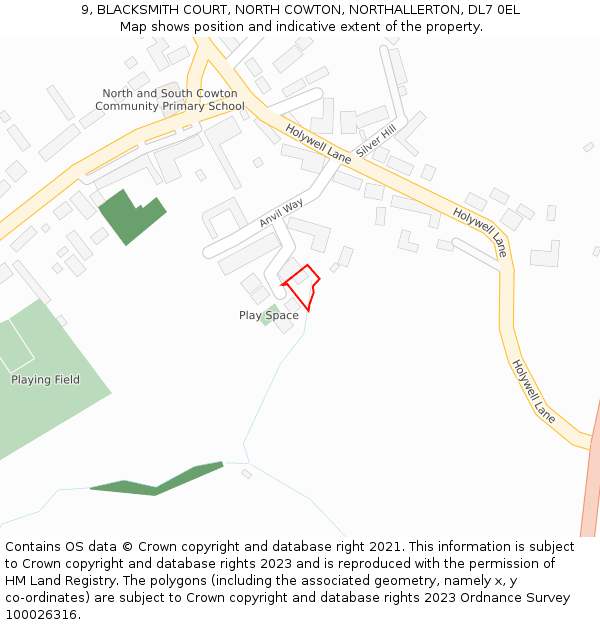9, BLACKSMITH COURT, NORTH COWTON, NORTHALLERTON, DL7 0EL: Location map and indicative extent of plot