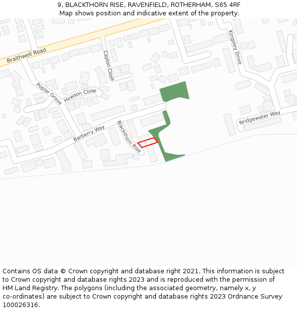 9, BLACKTHORN RISE, RAVENFIELD, ROTHERHAM, S65 4RF: Location map and indicative extent of plot