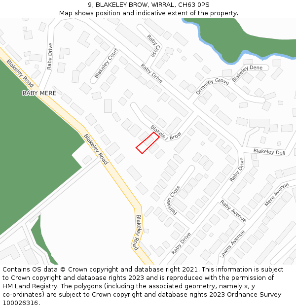 9, BLAKELEY BROW, WIRRAL, CH63 0PS: Location map and indicative extent of plot