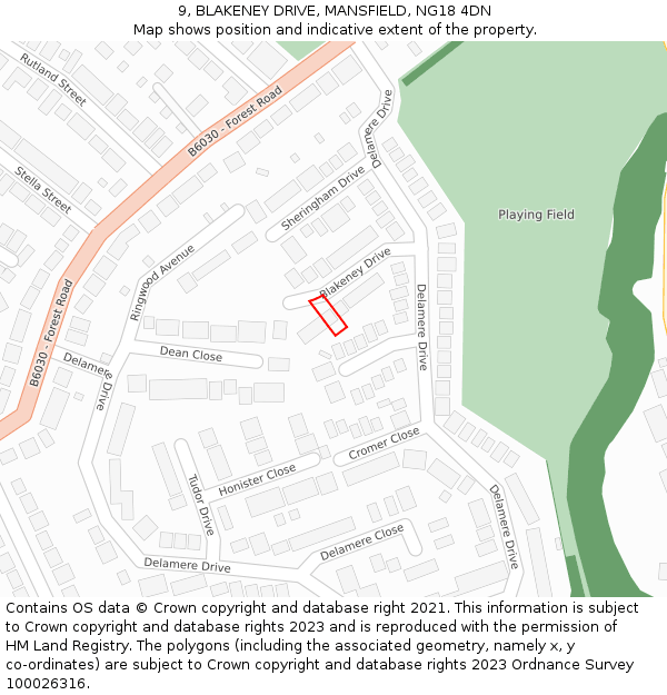 9, BLAKENEY DRIVE, MANSFIELD, NG18 4DN: Location map and indicative extent of plot