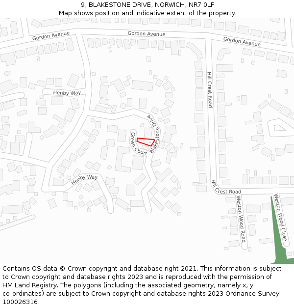 9, BLAKESTONE DRIVE, NORWICH, NR7 0LF: Location map and indicative extent of plot