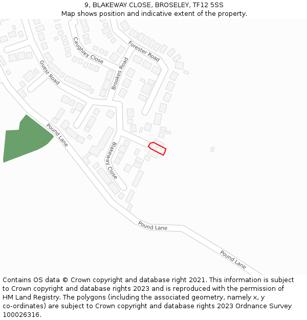 9, BLAKEWAY CLOSE, BROSELEY, TF12 5SS: Location map and indicative extent of plot