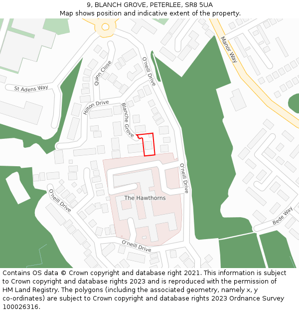 9, BLANCH GROVE, PETERLEE, SR8 5UA: Location map and indicative extent of plot