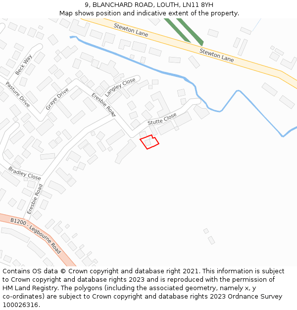 9, BLANCHARD ROAD, LOUTH, LN11 8YH: Location map and indicative extent of plot