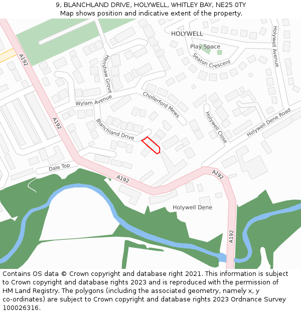 9, BLANCHLAND DRIVE, HOLYWELL, WHITLEY BAY, NE25 0TY: Location map and indicative extent of plot