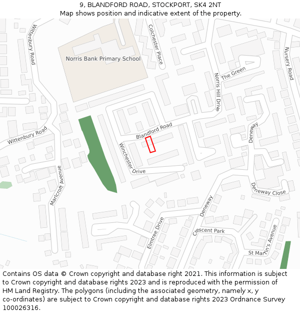 9, BLANDFORD ROAD, STOCKPORT, SK4 2NT: Location map and indicative extent of plot