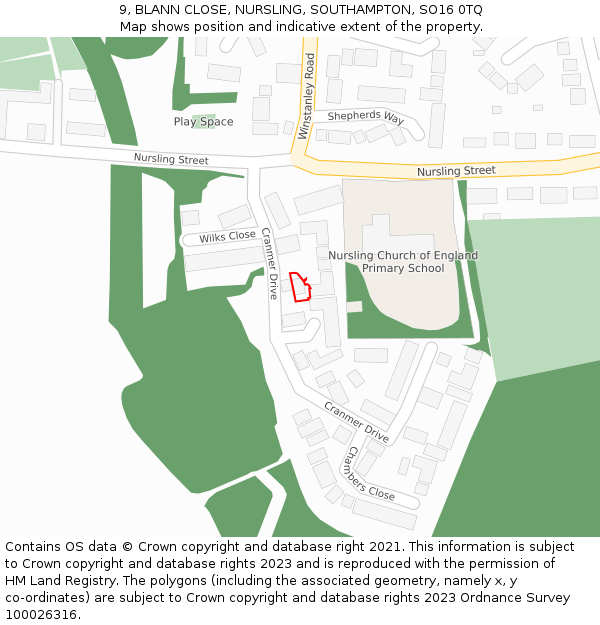 9, BLANN CLOSE, NURSLING, SOUTHAMPTON, SO16 0TQ: Location map and indicative extent of plot