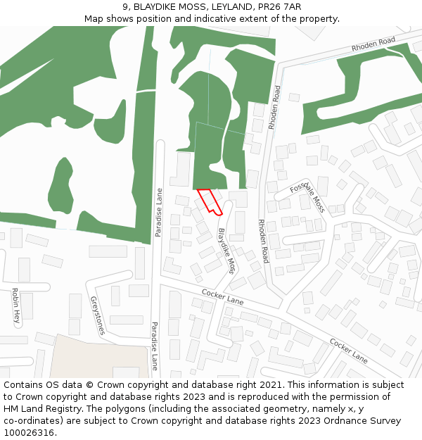 9, BLAYDIKE MOSS, LEYLAND, PR26 7AR: Location map and indicative extent of plot