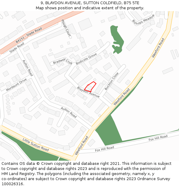 9, BLAYDON AVENUE, SUTTON COLDFIELD, B75 5TE: Location map and indicative extent of plot