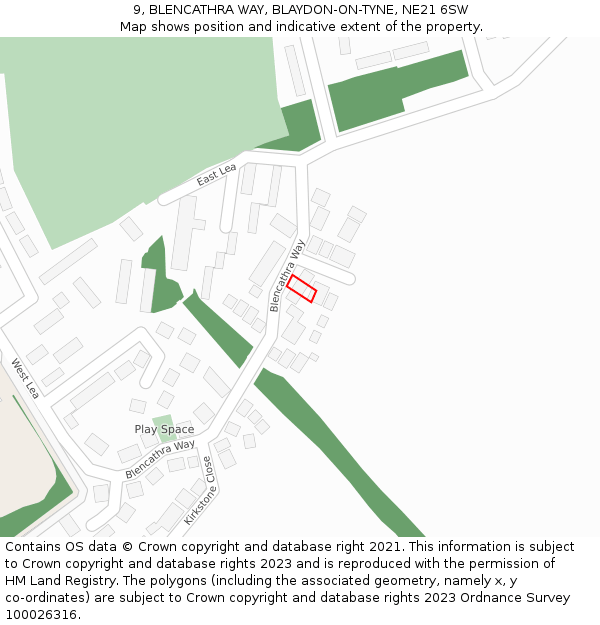 9, BLENCATHRA WAY, BLAYDON-ON-TYNE, NE21 6SW: Location map and indicative extent of plot