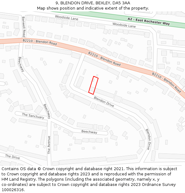 9, BLENDON DRIVE, BEXLEY, DA5 3AA: Location map and indicative extent of plot