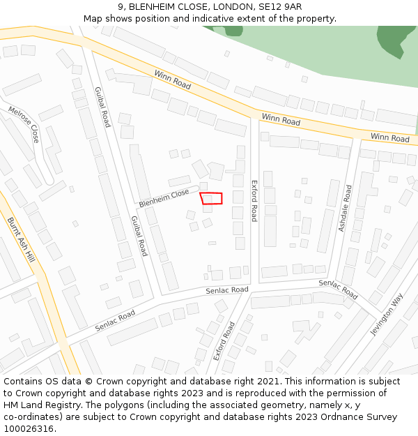 9, BLENHEIM CLOSE, LONDON, SE12 9AR: Location map and indicative extent of plot