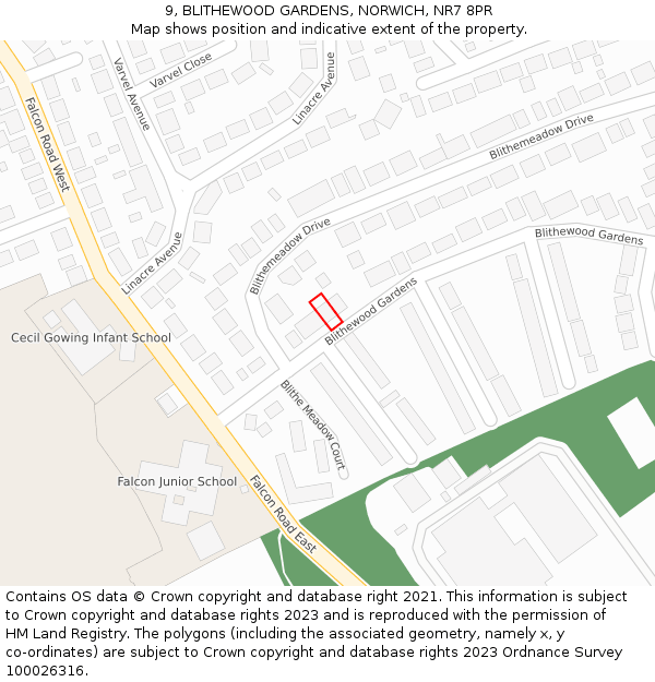 9, BLITHEWOOD GARDENS, NORWICH, NR7 8PR: Location map and indicative extent of plot