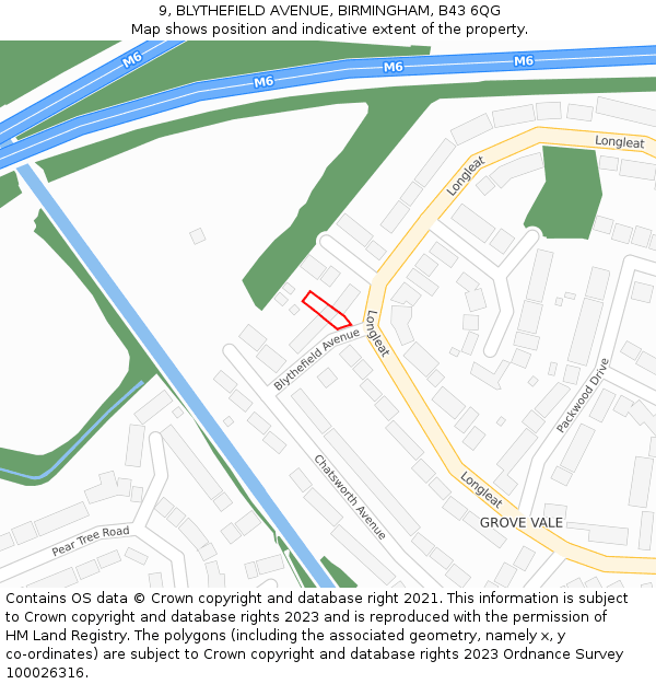9, BLYTHEFIELD AVENUE, BIRMINGHAM, B43 6QG: Location map and indicative extent of plot