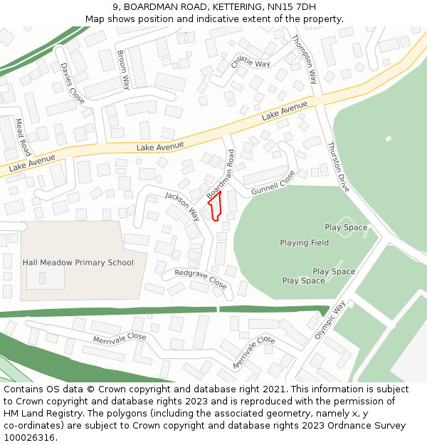 9, BOARDMAN ROAD, KETTERING, NN15 7DH: Location map and indicative extent of plot