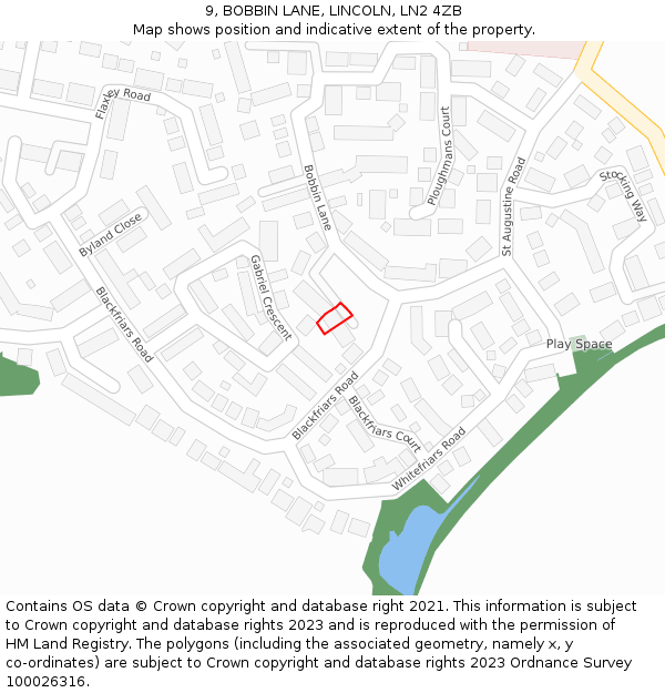 9, BOBBIN LANE, LINCOLN, LN2 4ZB: Location map and indicative extent of plot