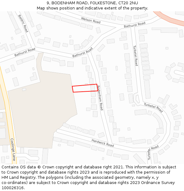 9, BODENHAM ROAD, FOLKESTONE, CT20 2NU: Location map and indicative extent of plot