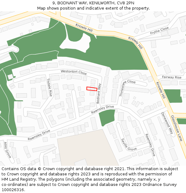9, BODNANT WAY, KENILWORTH, CV8 2PN: Location map and indicative extent of plot