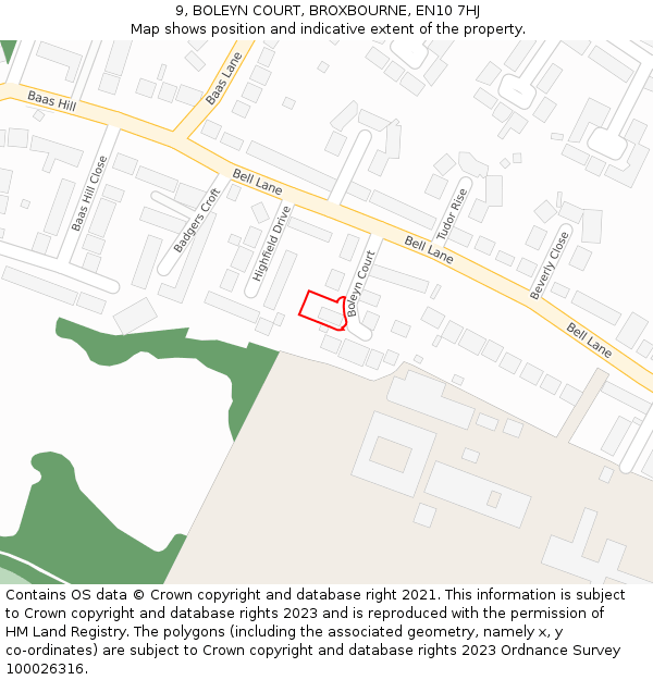 9, BOLEYN COURT, BROXBOURNE, EN10 7HJ: Location map and indicative extent of plot