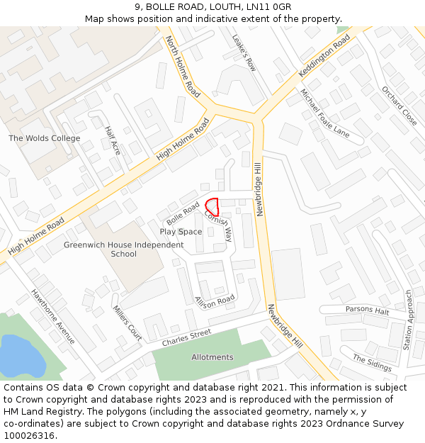 9, BOLLE ROAD, LOUTH, LN11 0GR: Location map and indicative extent of plot