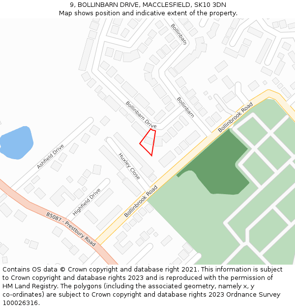 9, BOLLINBARN DRIVE, MACCLESFIELD, SK10 3DN: Location map and indicative extent of plot