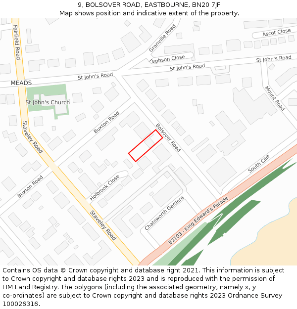 9, BOLSOVER ROAD, EASTBOURNE, BN20 7JF: Location map and indicative extent of plot