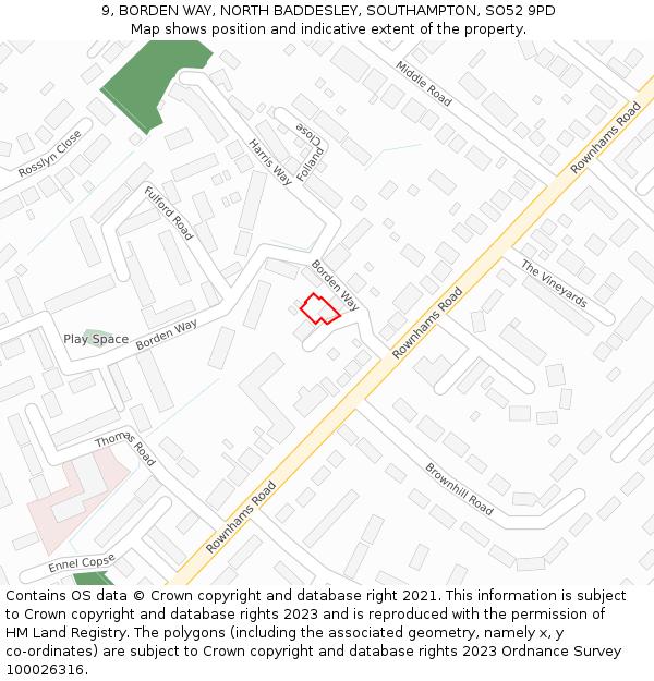 9, BORDEN WAY, NORTH BADDESLEY, SOUTHAMPTON, SO52 9PD: Location map and indicative extent of plot