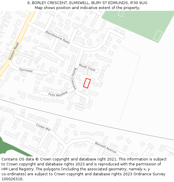 9, BORLEY CRESCENT, ELMSWELL, BURY ST EDMUNDS, IP30 9UG: Location map and indicative extent of plot