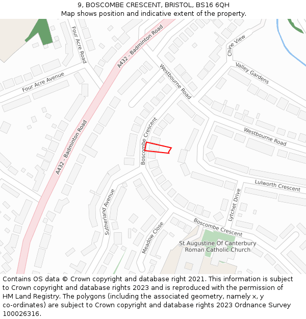 9, BOSCOMBE CRESCENT, BRISTOL, BS16 6QH: Location map and indicative extent of plot