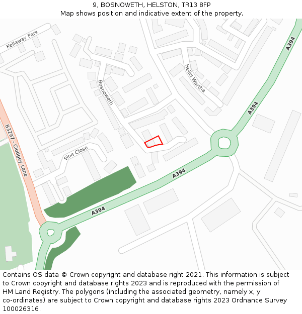 9, BOSNOWETH, HELSTON, TR13 8FP: Location map and indicative extent of plot