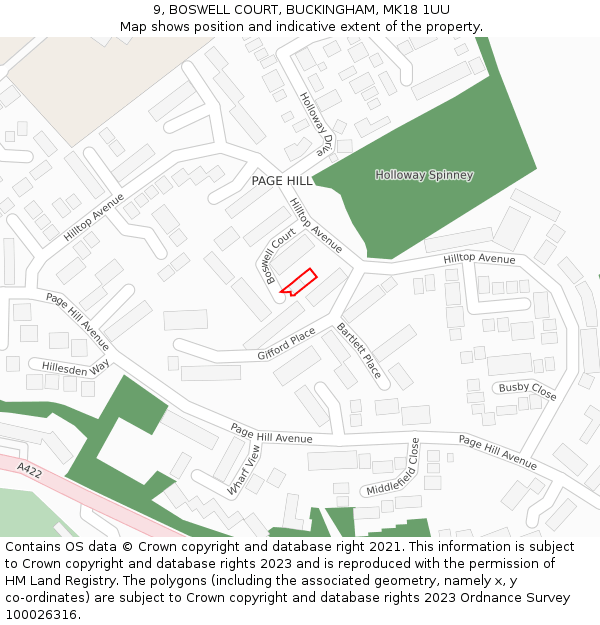 9, BOSWELL COURT, BUCKINGHAM, MK18 1UU: Location map and indicative extent of plot