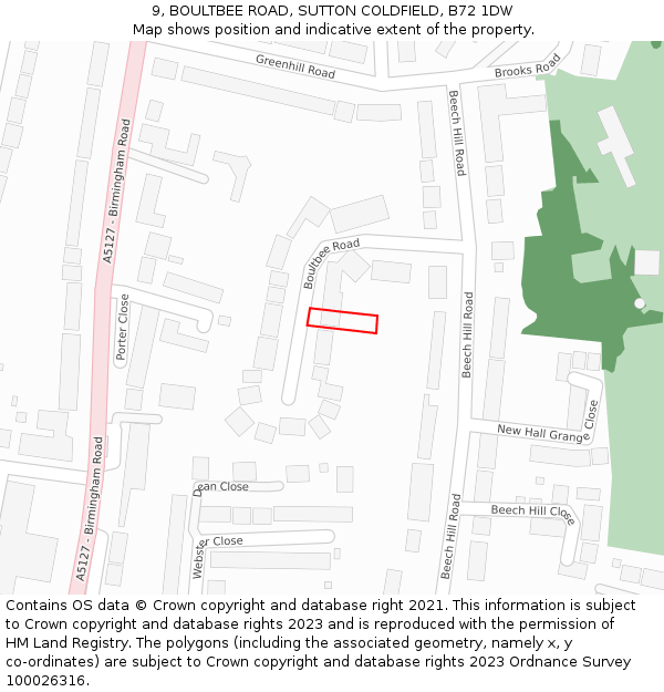 9, BOULTBEE ROAD, SUTTON COLDFIELD, B72 1DW: Location map and indicative extent of plot