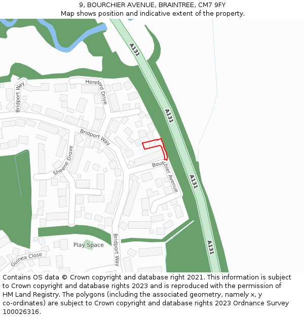 9, BOURCHIER AVENUE, BRAINTREE, CM7 9FY: Location map and indicative extent of plot