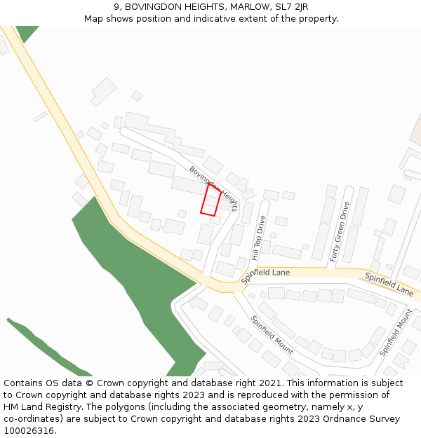 9, BOVINGDON HEIGHTS, MARLOW, SL7 2JR: Location map and indicative extent of plot