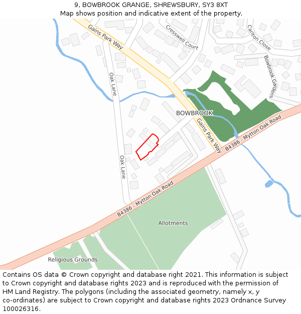 9, BOWBROOK GRANGE, SHREWSBURY, SY3 8XT: Location map and indicative extent of plot